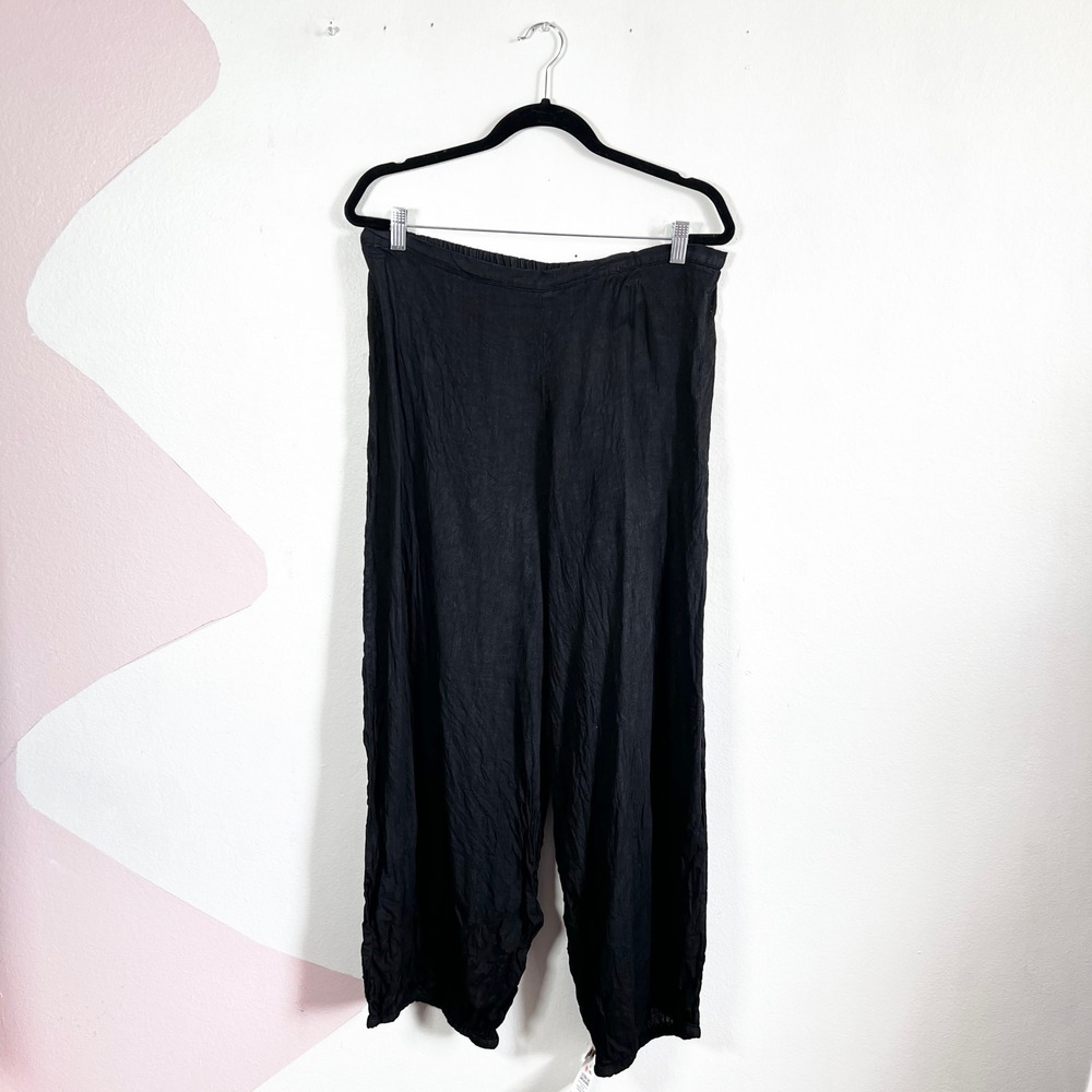 Black 100% Linen Wide Leg Pants Sz Large Coastal Beach‎ Vacation